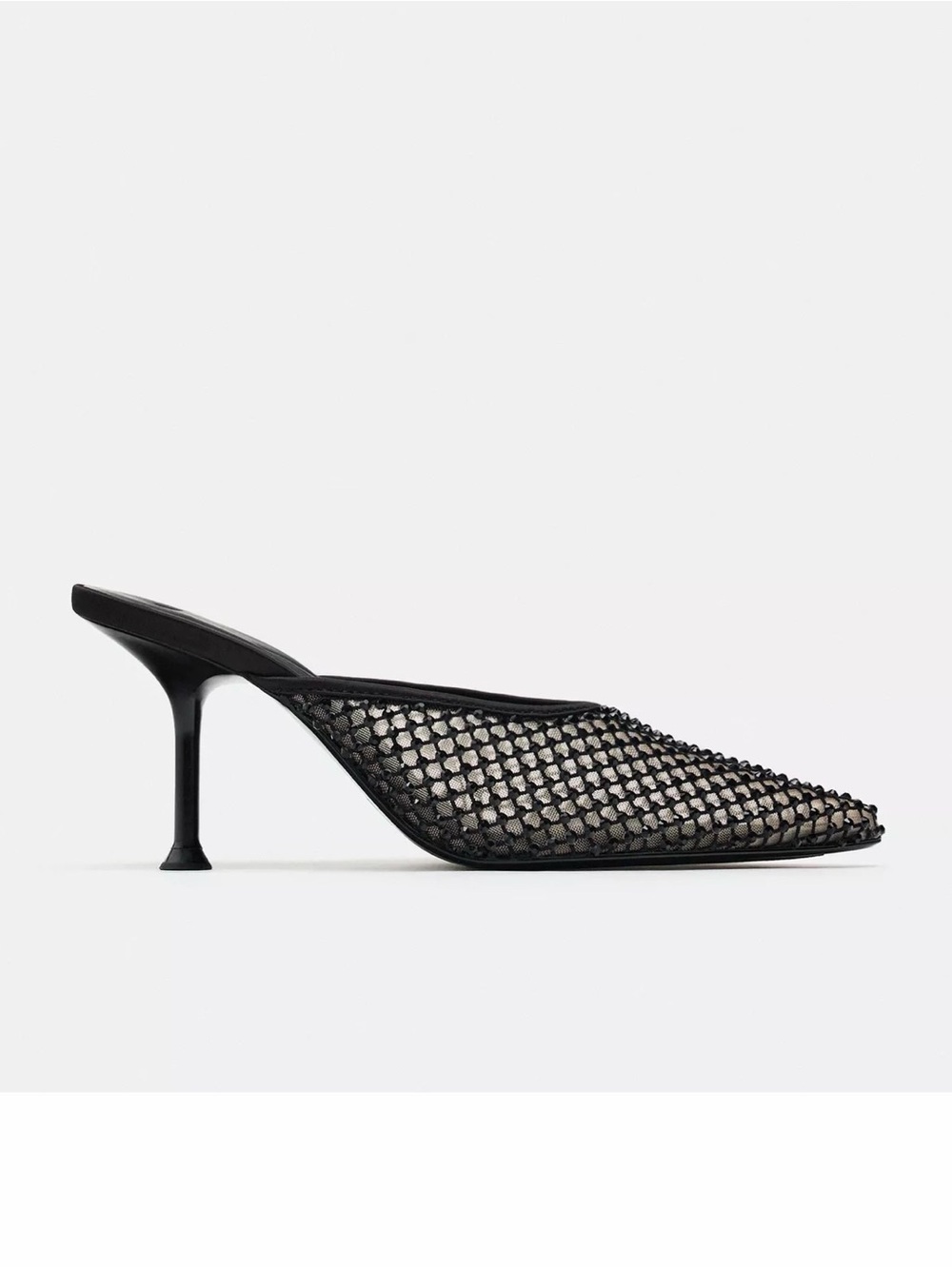 NEW! Zara Black Mesh Pointed Toe Mule Heel